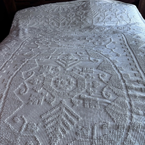 Vintage Fieldcrest Chenille Hobnail Bedspread Fringe Edges Edge Off White Cream - Picture 5 of 12